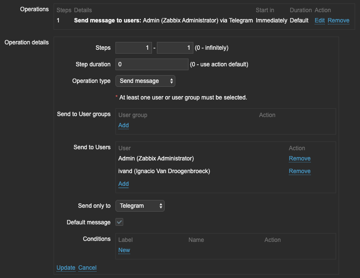 Action Operations Zabbix Telegram